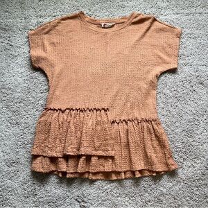 Free People Textured Brown Short Sleeve Top